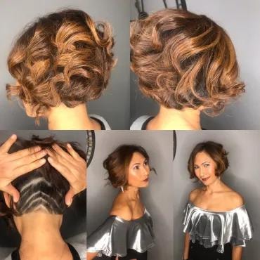 Curly caramel bob with undercut detail